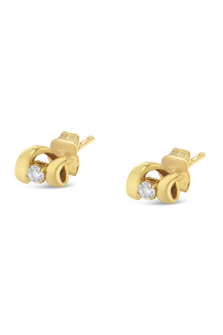 10K Gold 1/10 Cttw Diamond Espira Swirls Solitaire Push Back Stud Earrings, Alternate, color, Yellow