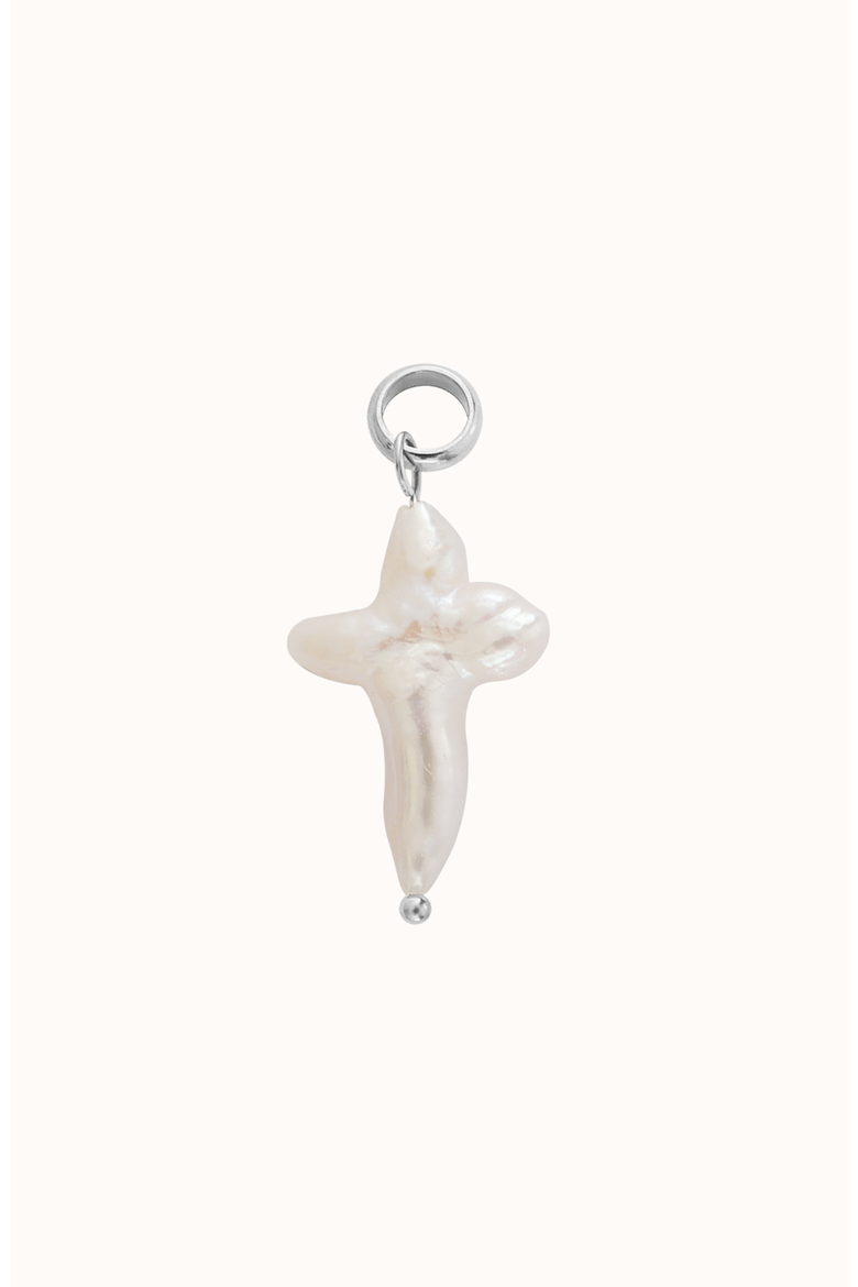 Pearl Cross Charm Pendant, Main, color, Silver