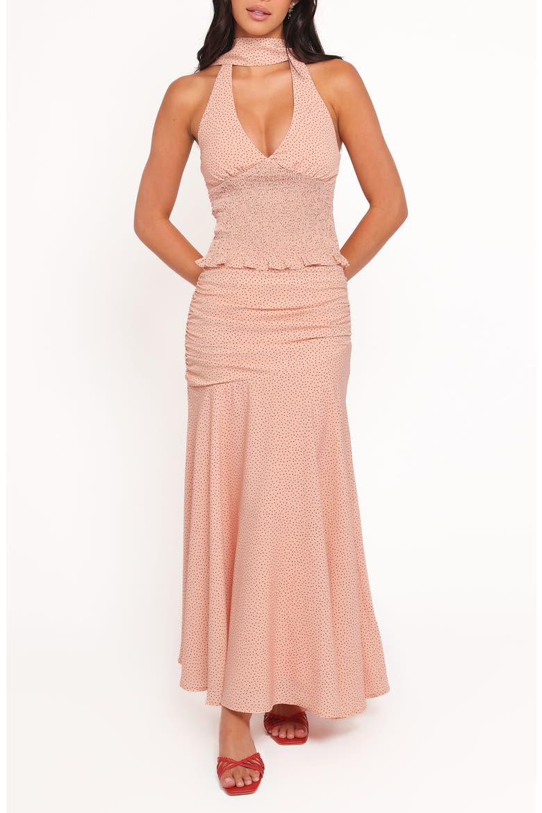 Lacy Polka Dot Ruched Maxi Skirt, Alternate, color, PEACH POLKA DOT