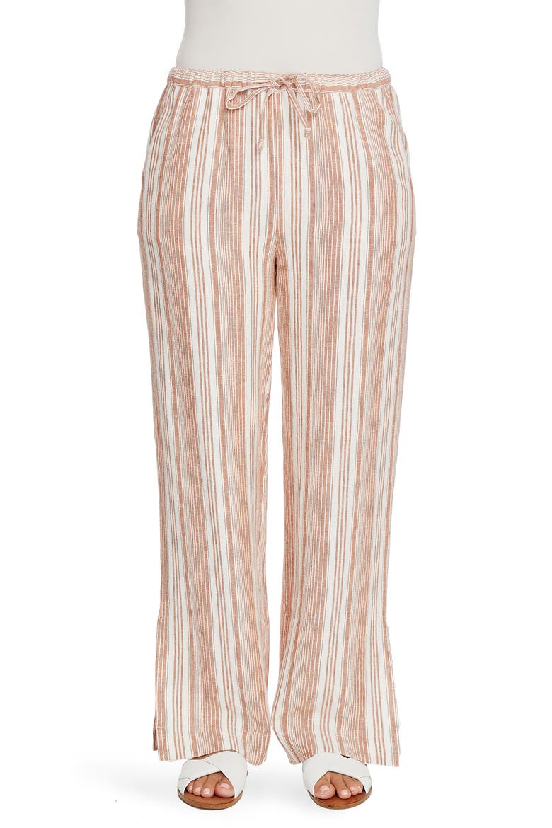Linen Stripe Pants, Main, color, SUGAR ALMOND
