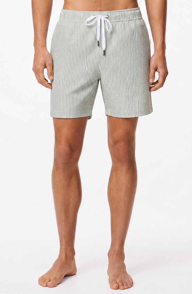 Onia Classic Seersucker Swim Trunks, Alternate, color, Ivy