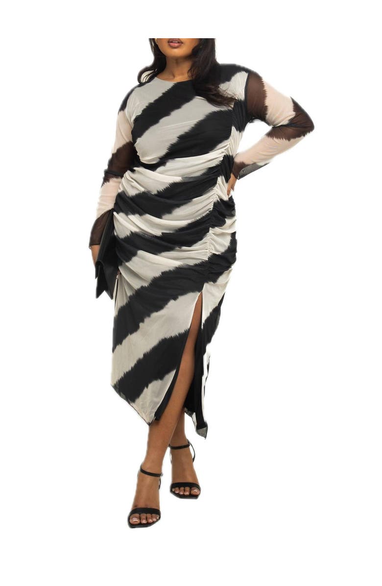 FASHION-SZN CURVE Plus Size Monochrome Print Midaxi Dress, Alternate, color, Black