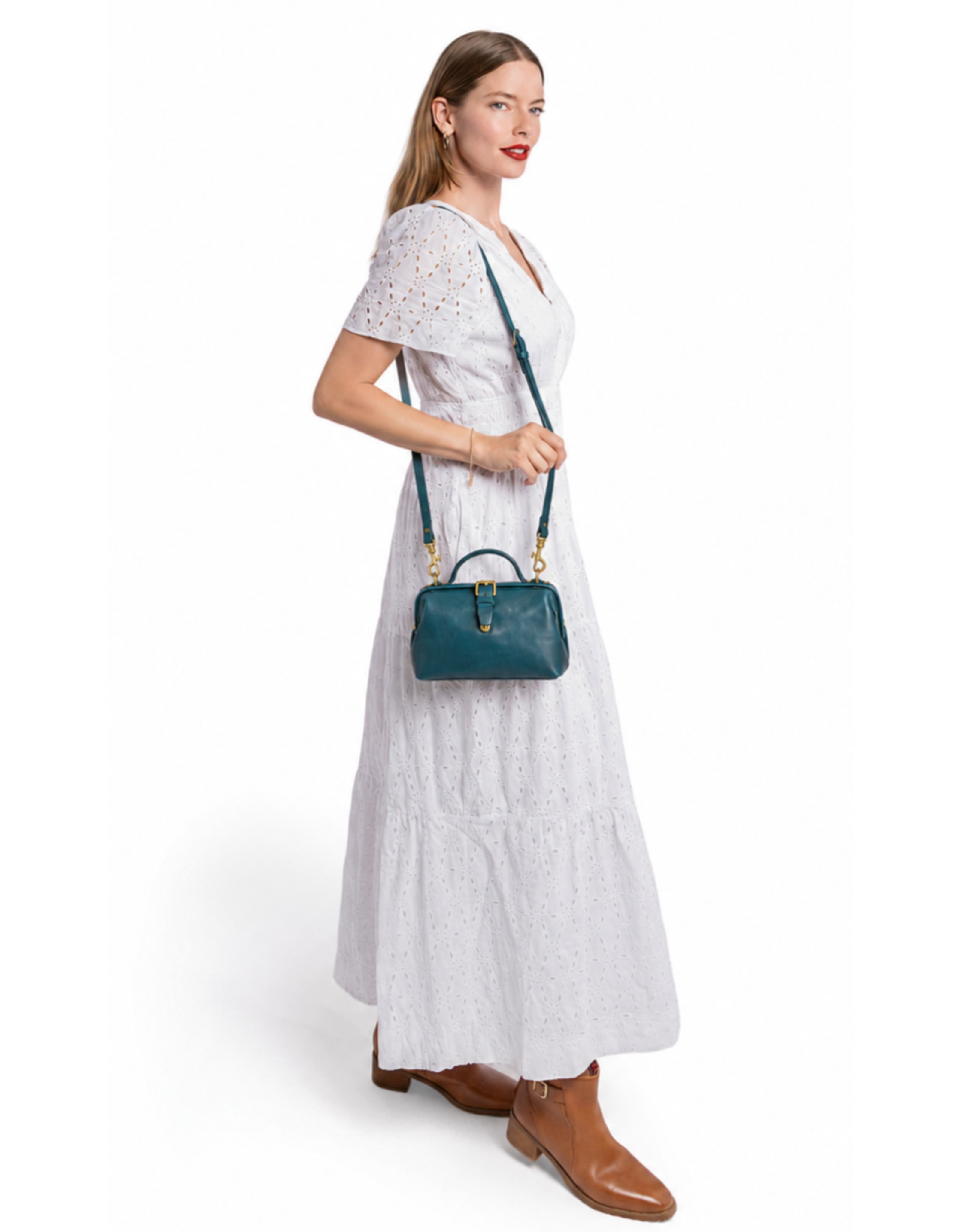 Doctor Mini Genuine Leather Structured Crossbody, Alternate, color, Turquoise