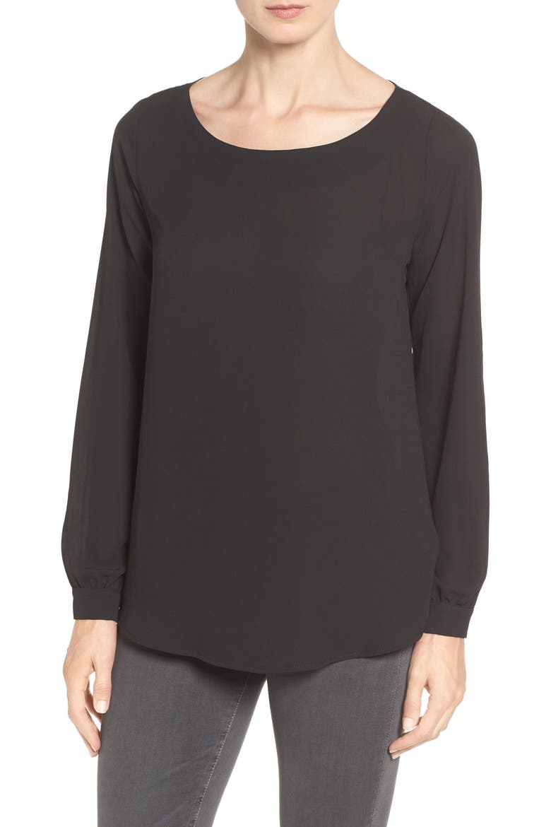 Bateau Neck Long Sleeve Blouse, Main, color, BLACK