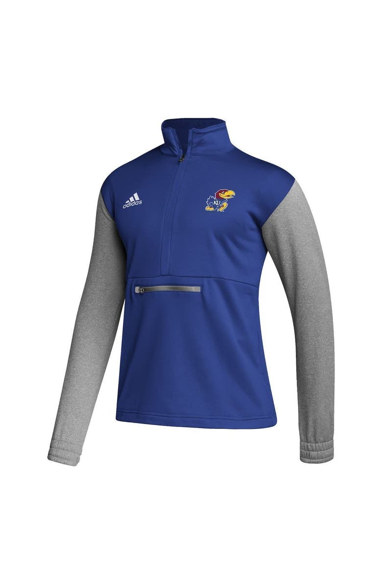 adidas Men's adidas Royal/Heathered Gray Kansas Jayhawks Team AEROREADY Half-Zip Top, Alternate, color, Royal