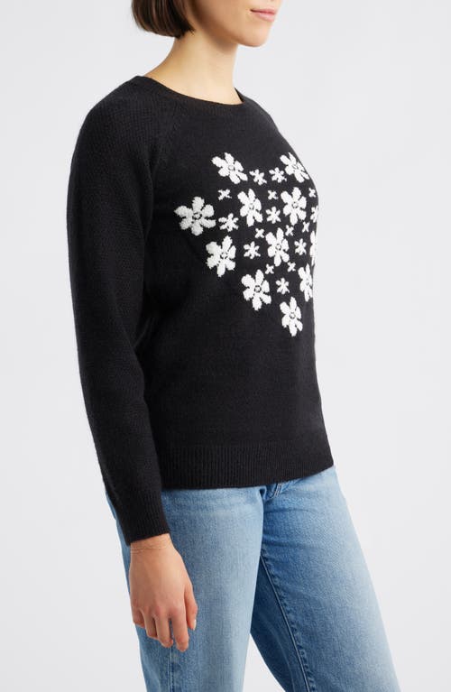 Bobeau Floral Heart Graphic Crewneck Sweater In Black