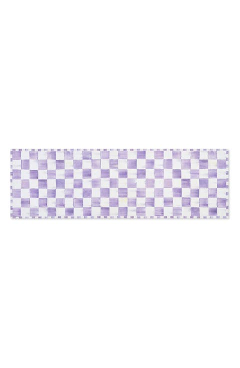 Violet Checkerboard Machine Washable Runner Rug