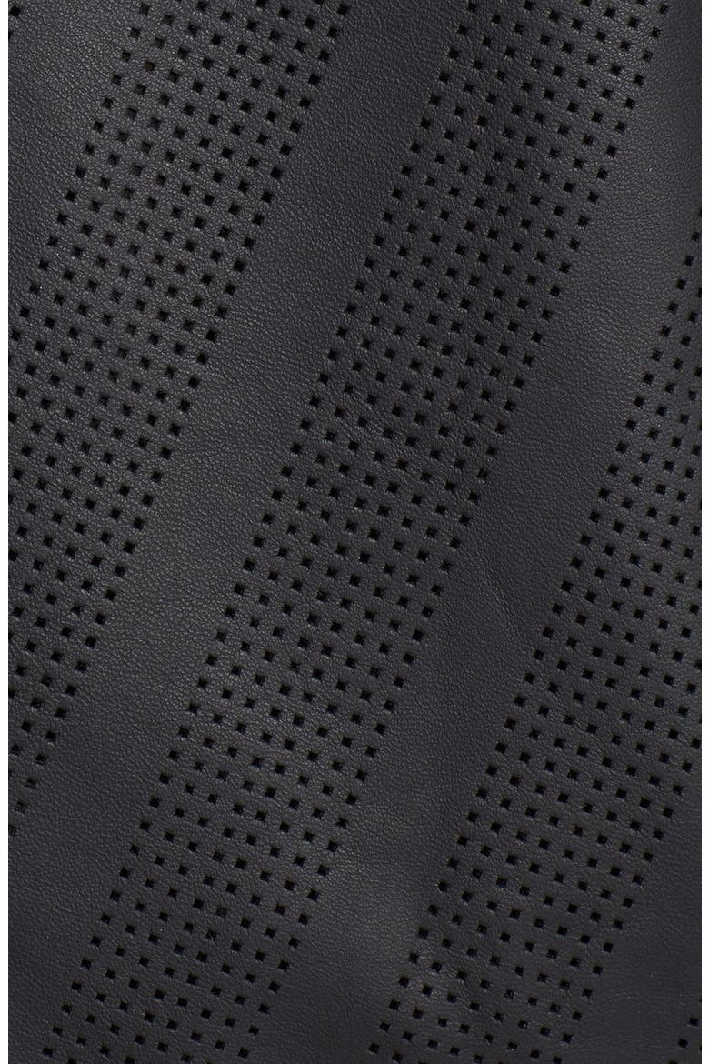 Chevron Perforated Leather V-Neck Shirt, Alternate, color, BLACK