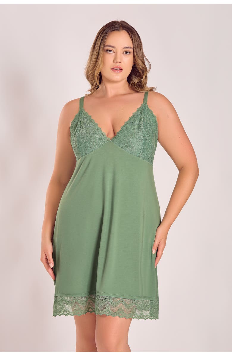 iCollection Modal Knit Chemise with Lace Cups, Alternate, color, Green