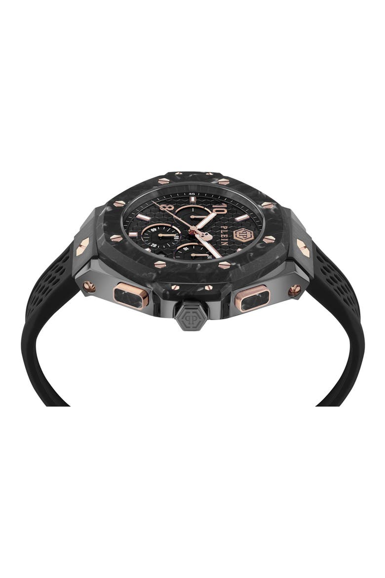Chronograph Royal Quartz Silicone Strap Watch, 46mm, Alternate, color, BLACK