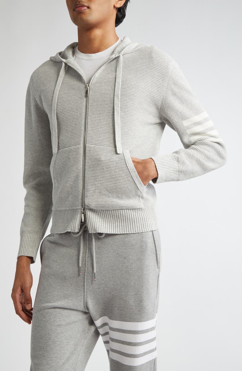 Thom Browne Textured Stitch Linen & Cotton Zip Hoodie, Alternate, color, 065 Lt Grey