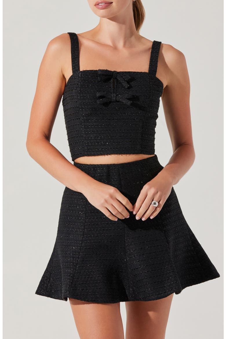 Kiona Diamante Tweed Crop Top, Main, color, BLACK