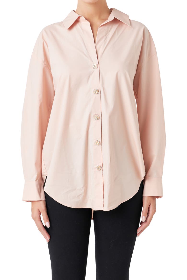 Embellished Oversize Cotton Shirt, Alternate, color, DUSTY PINK