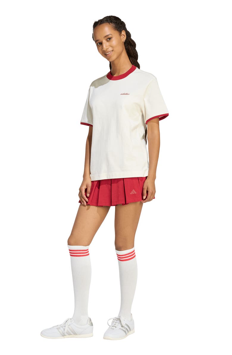 adidas Embroidered Logo Crewneck T-Shirt, Alternate, color, Off White/ Active Maroon