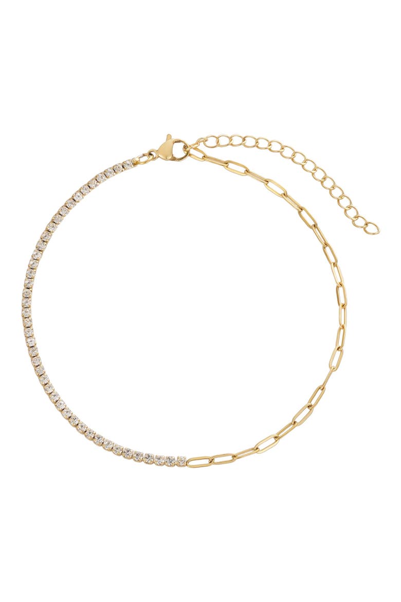18K Gold Plated Crystal Paper Clip Chain Anklet, Main, color, GOLD