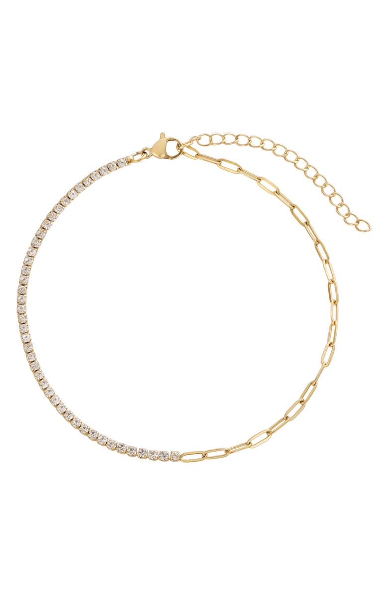 Adornia 18K Gold Plated Crystal Paper Clip Chain Anklet, Main, color, Gold