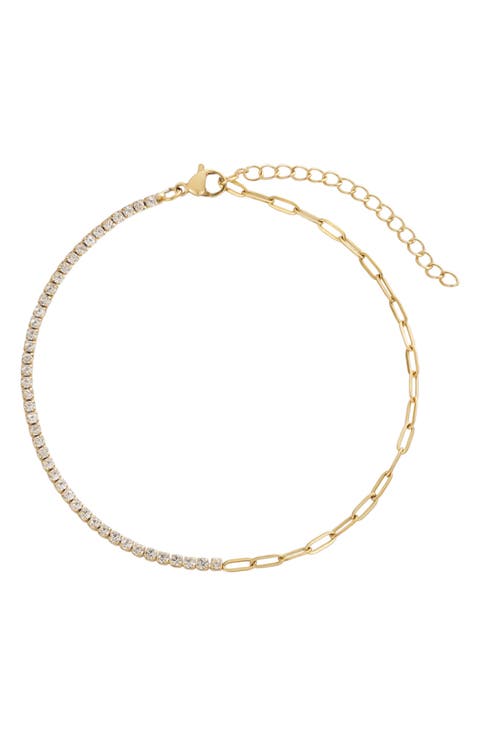 18K Gold Plated Crystal Paper Clip Chain Anklet