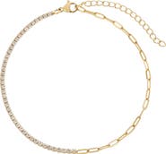 Adornia 18K Gold Plated Crystal Paper Clip Chain Anklet