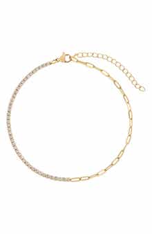 Adornia 18K Gold Plated Crystal Paper Clip Chain Anklet