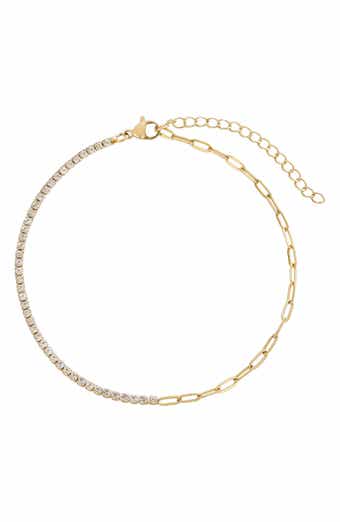 18K Gold Plated Crystal Paper Clip Chain Anklet