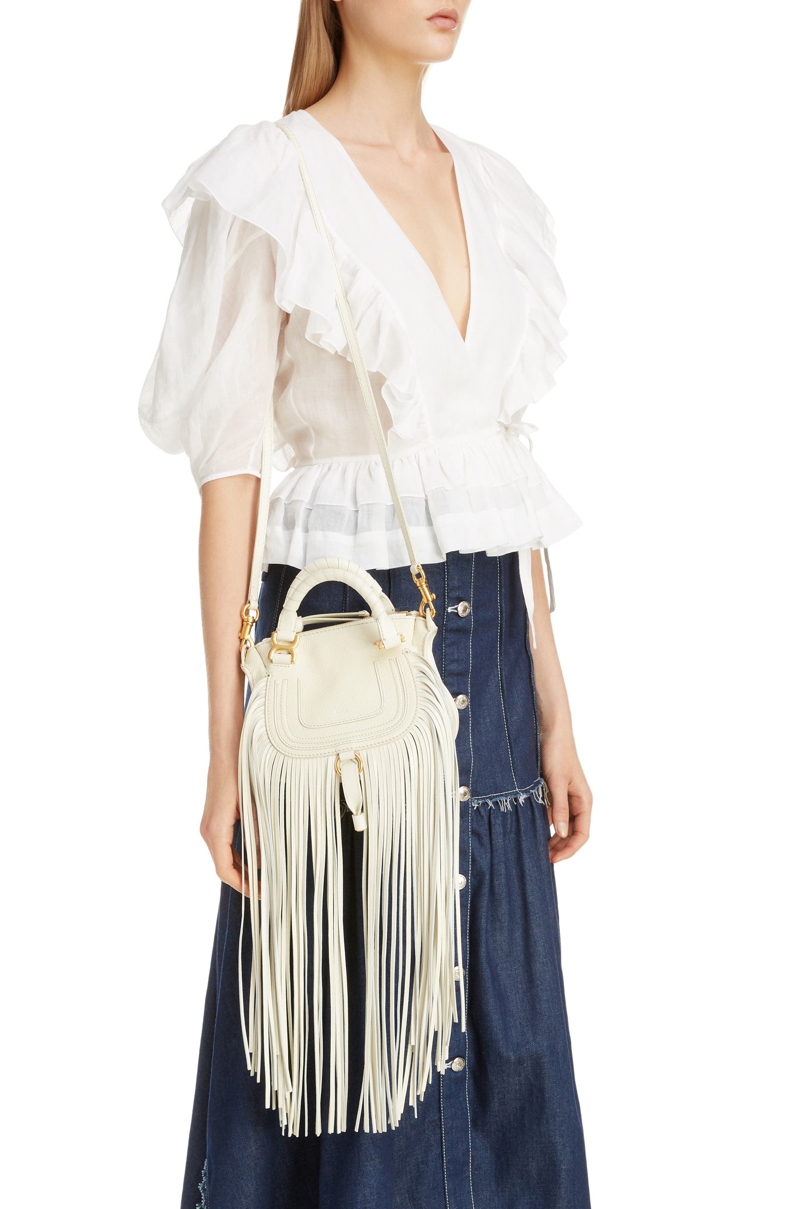 Mini Marcie Fringe Leather Crossbody Bag, Alternate, color, NATURAL WHITE