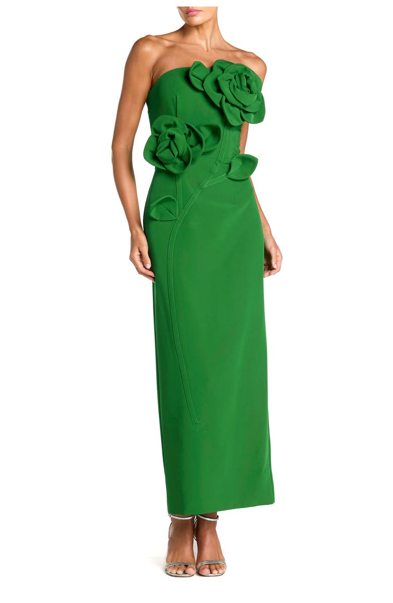 Mac Duggal Strapless Crepe Dress With 3D Flower Detail, Main, color, Spring Green