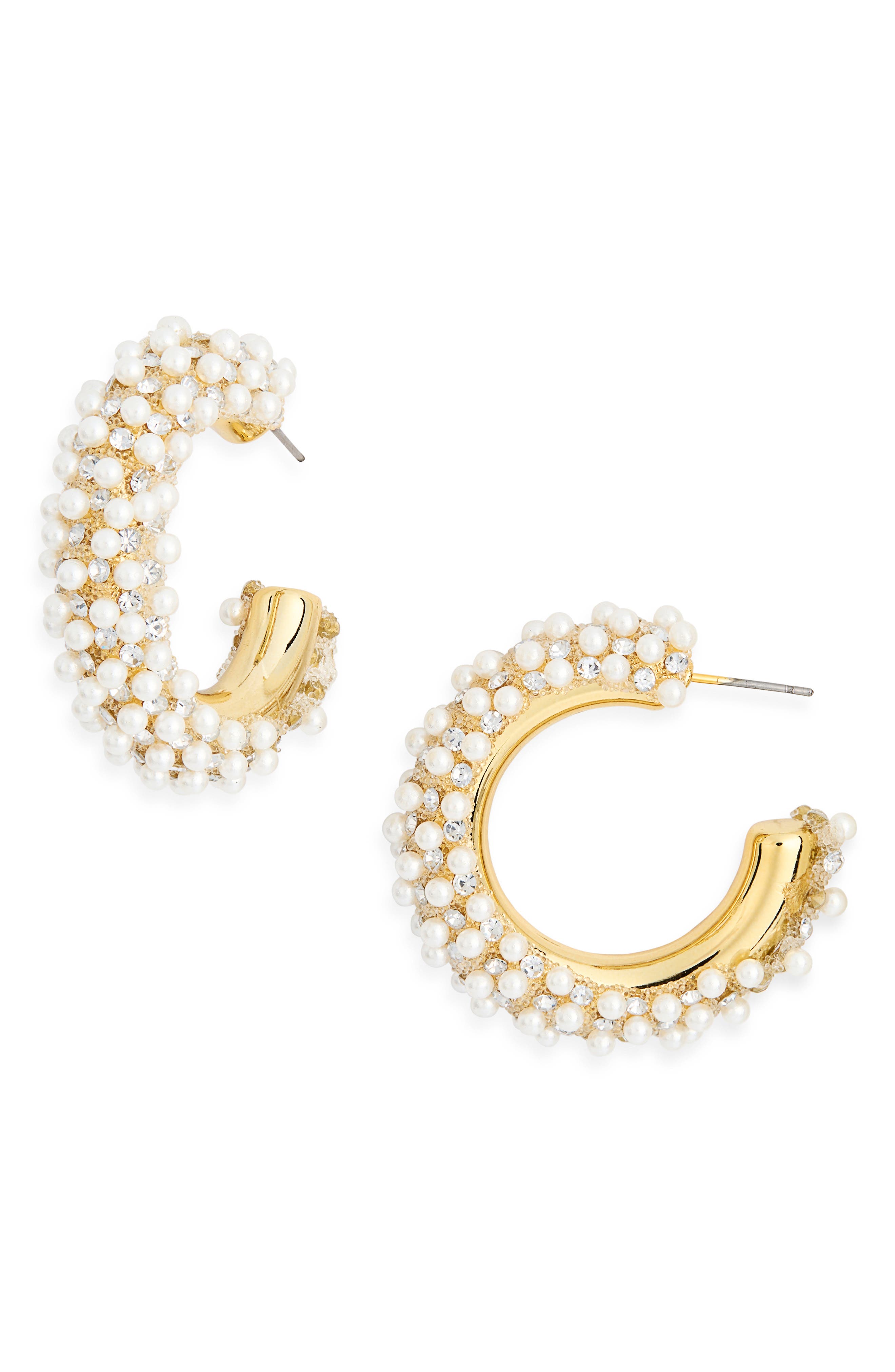 Faux Pearl Hoop Earrings