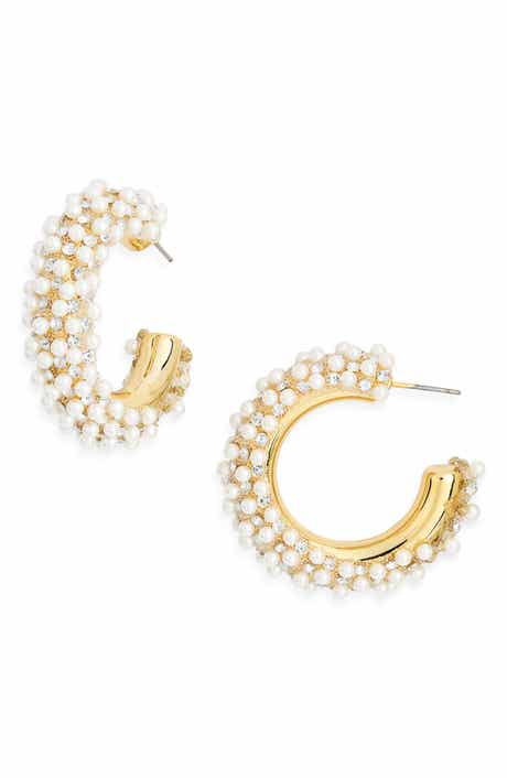 Faux Pearl Hoop Earrings