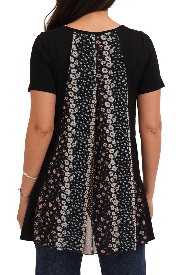 Print Mesh Back T-Shirt, Alternate, color, BLACK/ DAISYCHAIN