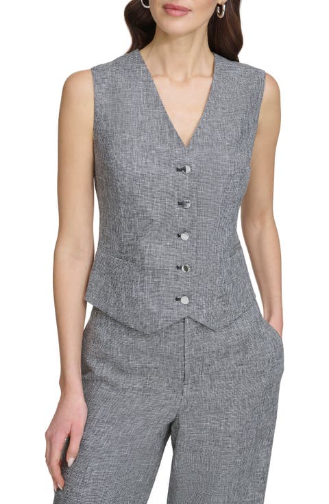 Check Linen Blend Suiting Vest