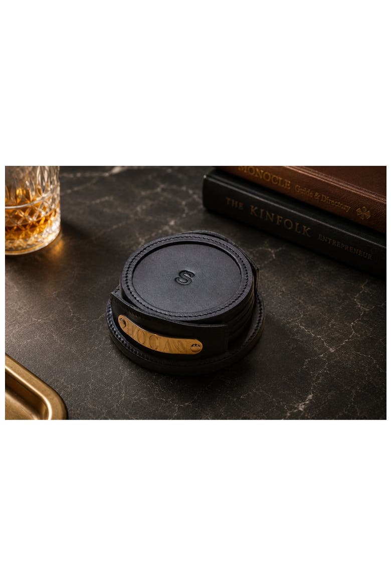 Frost Leather Coaster Set, Alternate, color, Black