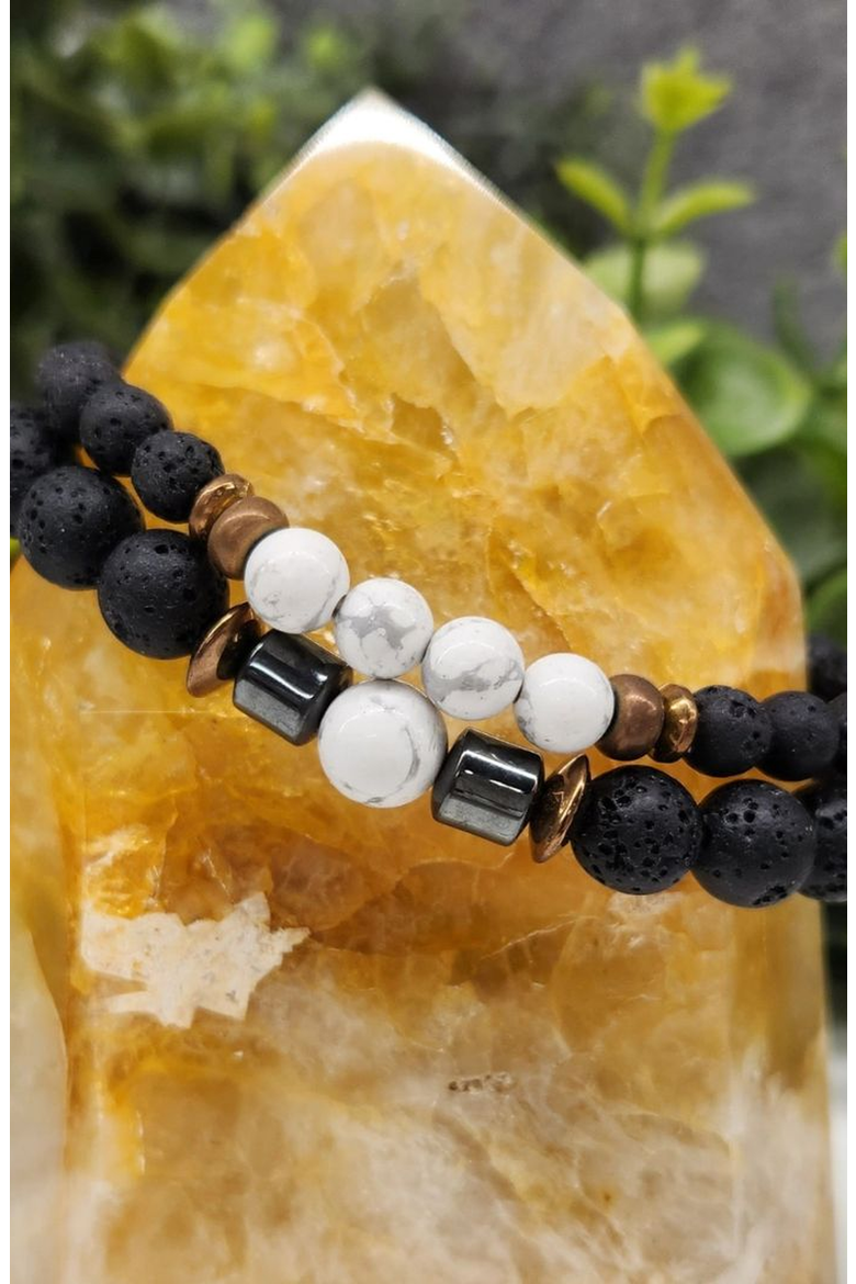 Crystal Lava Two Beaded Bracelet Set, Alternate, color, White Howlite