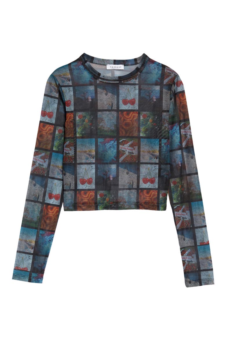 Women's Grid Image Mesh Top, Main, color, MULTI