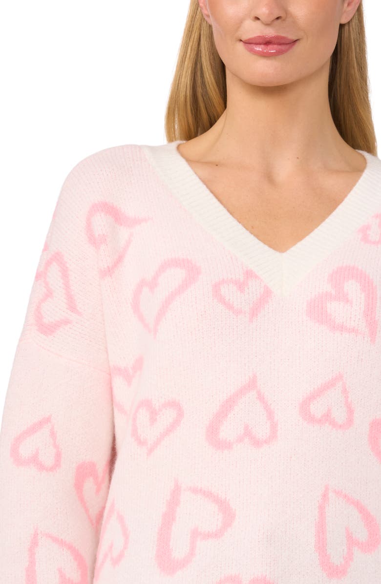 CeCe Heart V-Neck Sweater, Alternate, color, 