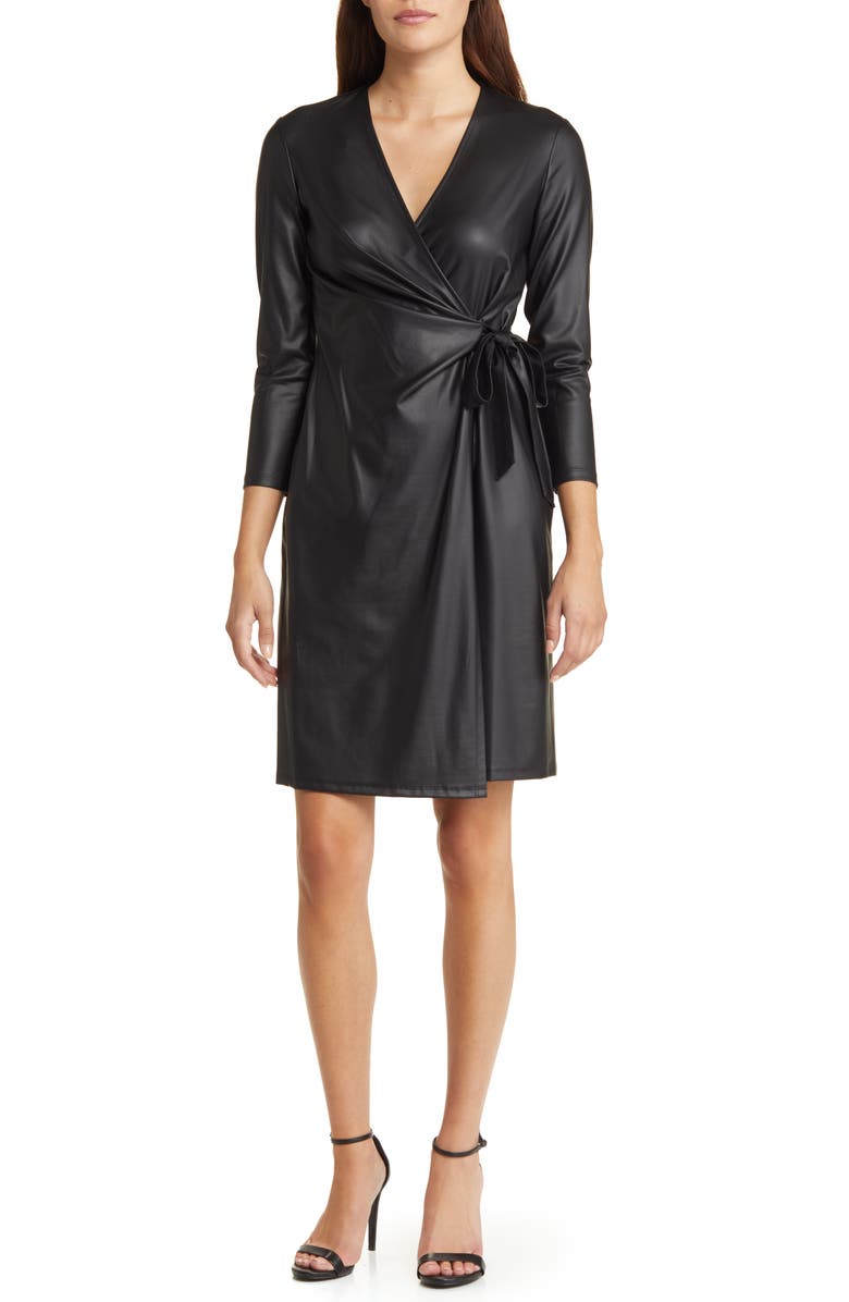 Anne Klein Classic Long Sleeve Faux Wrap Dress, Main, color,