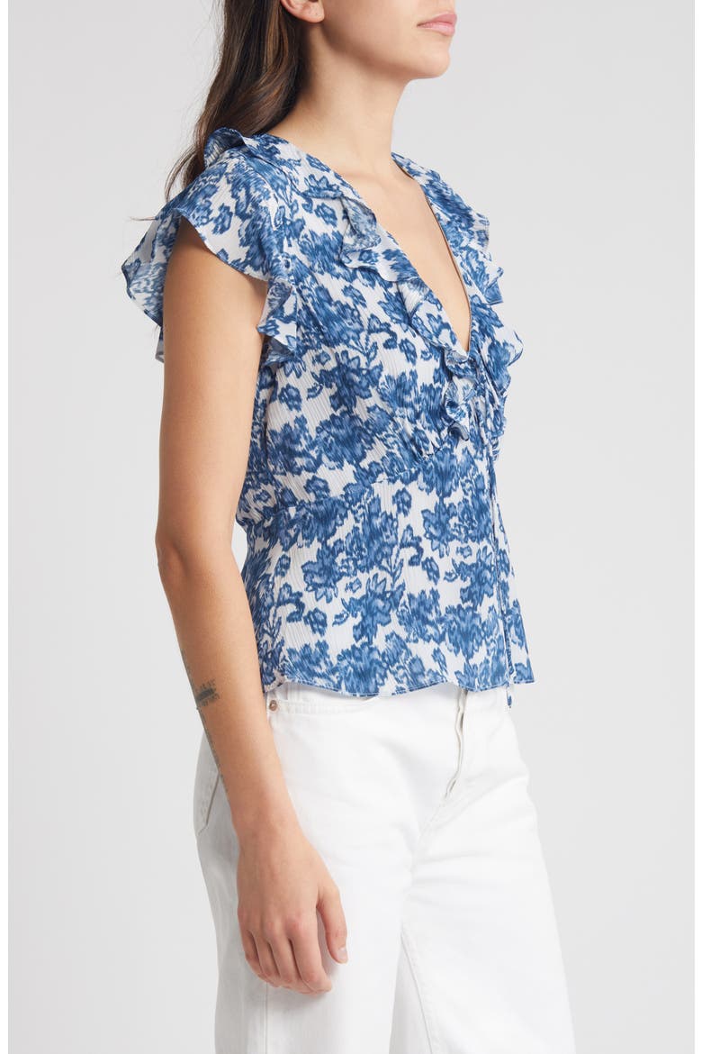 Carmine Floral Flutter Sleeve Top, Alternate, color, CHAMBRAY FLORAL