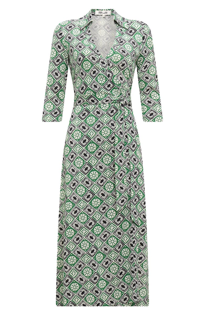 DVF Abigail Geo Print Silk Wrap Midi Dress, Alternate, color, Paper Cut Geo