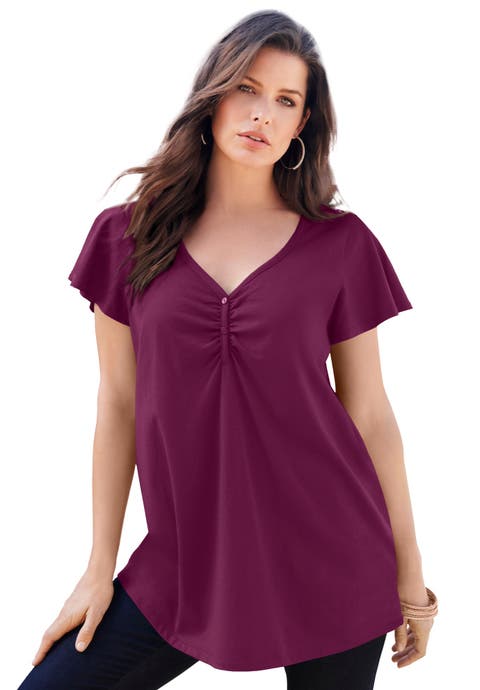 Plus Size Cotton Ultimate Flutter Sleeve Sweetheart Tee (Plus)