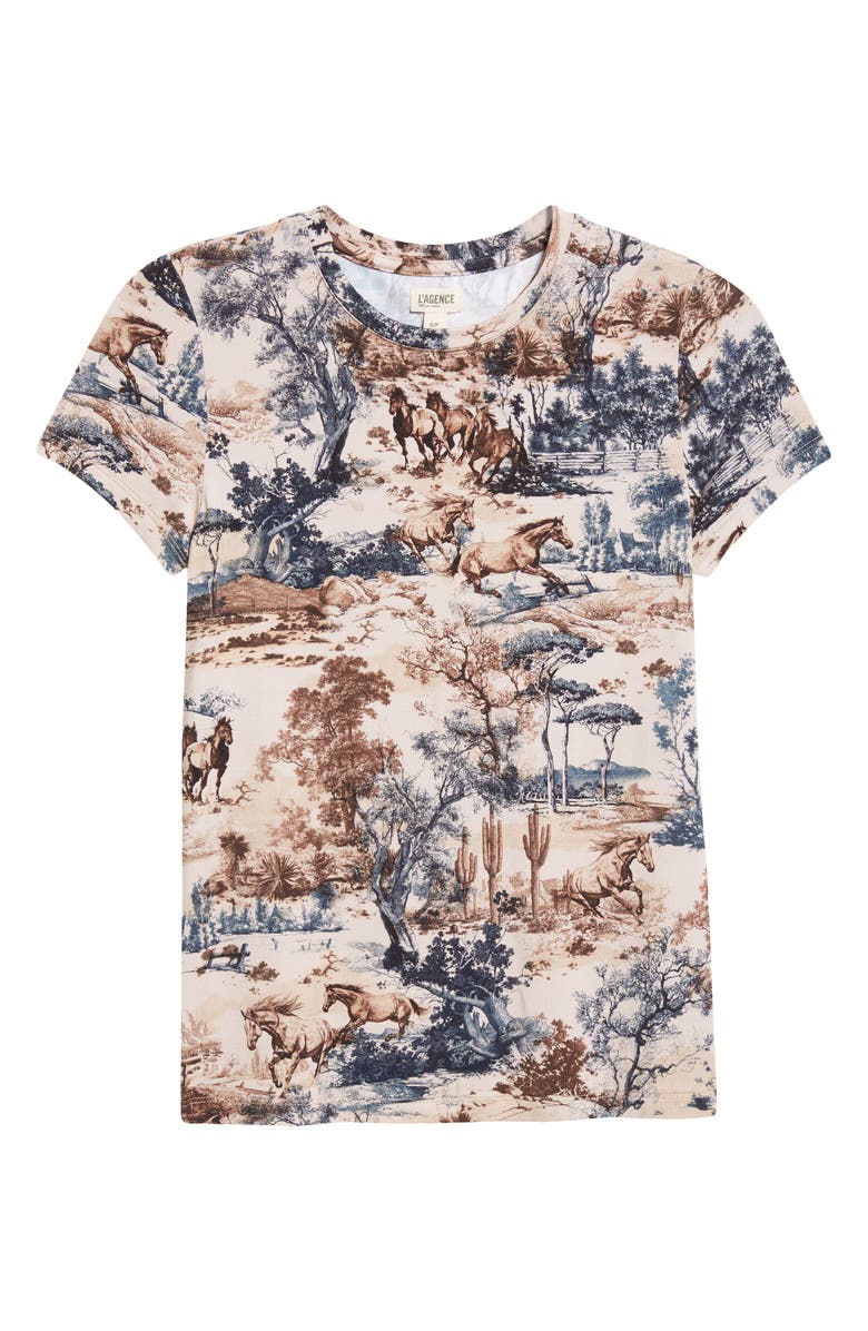L'AGENCE Ressi Western Print Short Sleeve Top, Alternate, color, Tan Multi Western Toile
