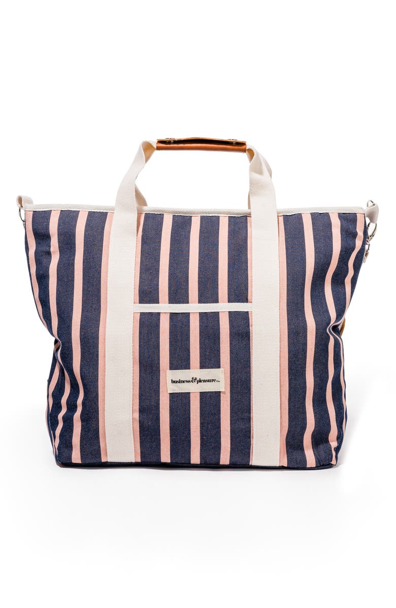 BUSINESS AND PLEASURE CO Stripe Cooler Tote Bag, Main, color, Monaco Navy And Pink Stripe
