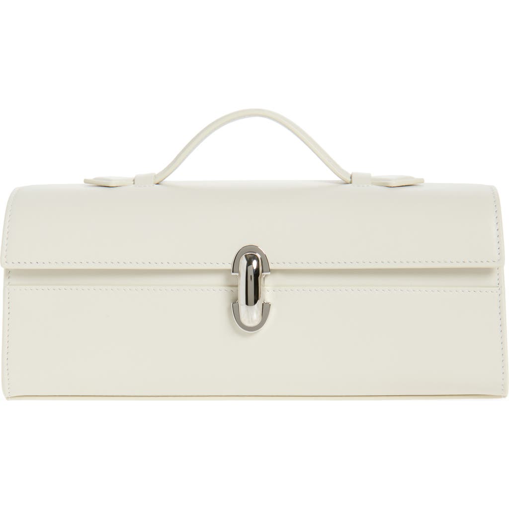 Savette Slim Symmetry Pochette Leather Top Handle Bag In Ivory