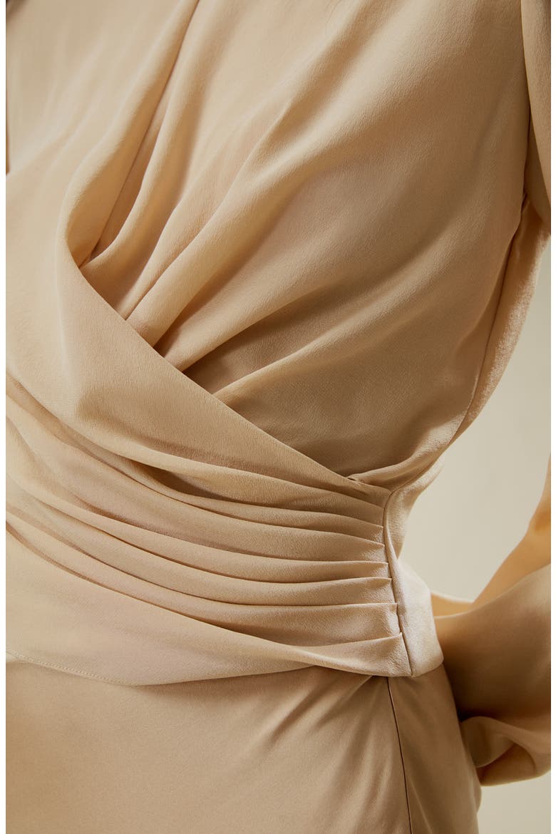 Women's Nipped Waist Crêpe de Chine Silk Blouse, Alternate, color, Pale gold