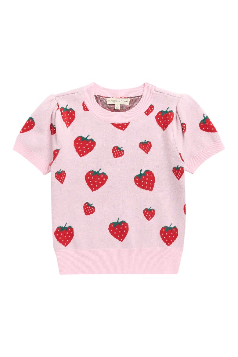 Kids' Berry Jacquard Short Sleeve Sweater, Main, color, NATURAL PINK