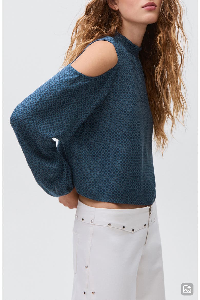 Print Cutout Top, Alternate, color, NAVY
