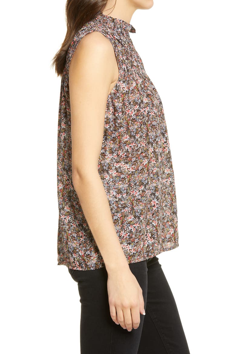 Shirred Sleeveless Top, Alternate, color, BROWN PAINTERLY DITSY