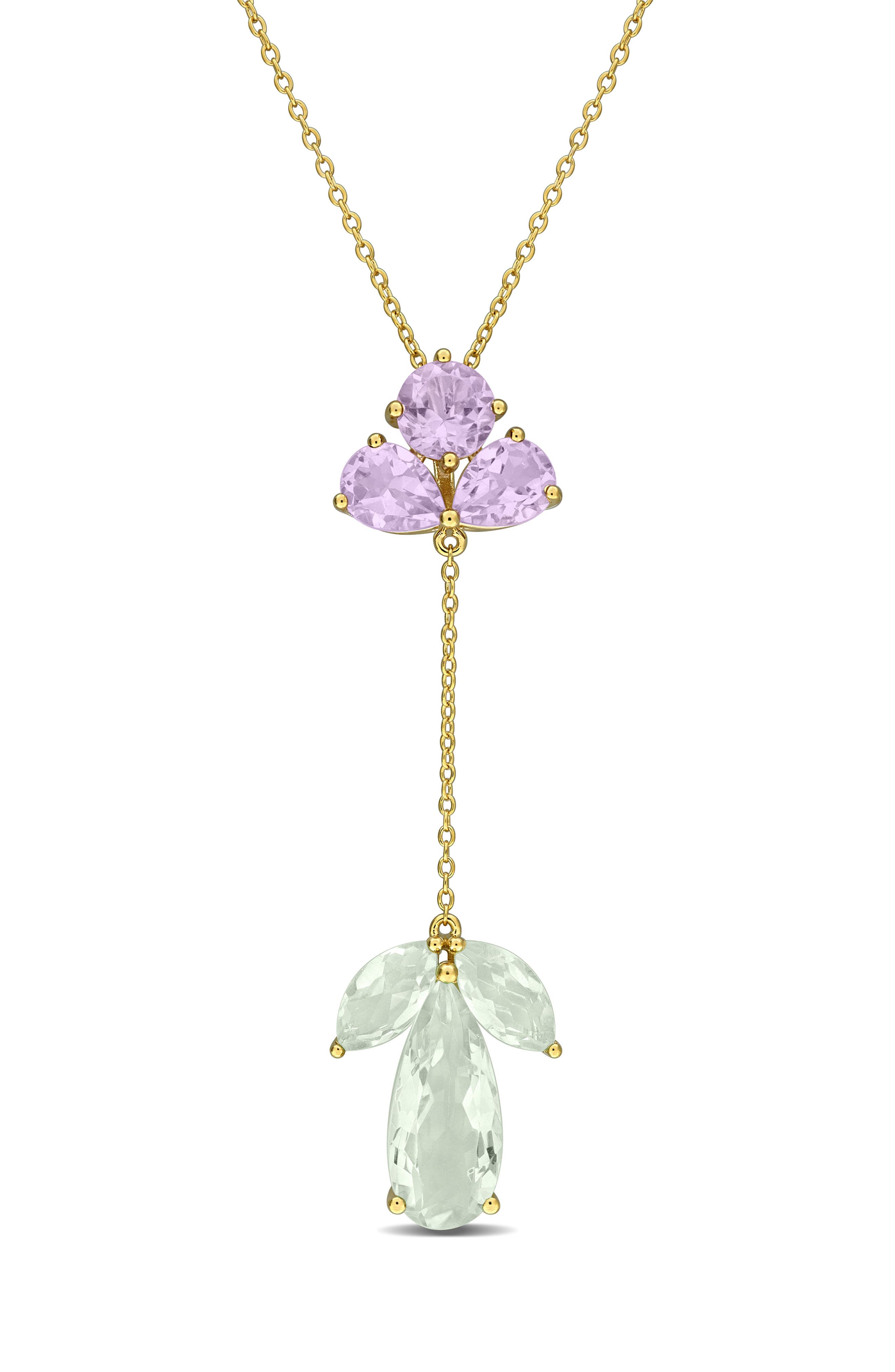 DELMAR Rose de France Green Quartz & Amethyst Lariat Necklace