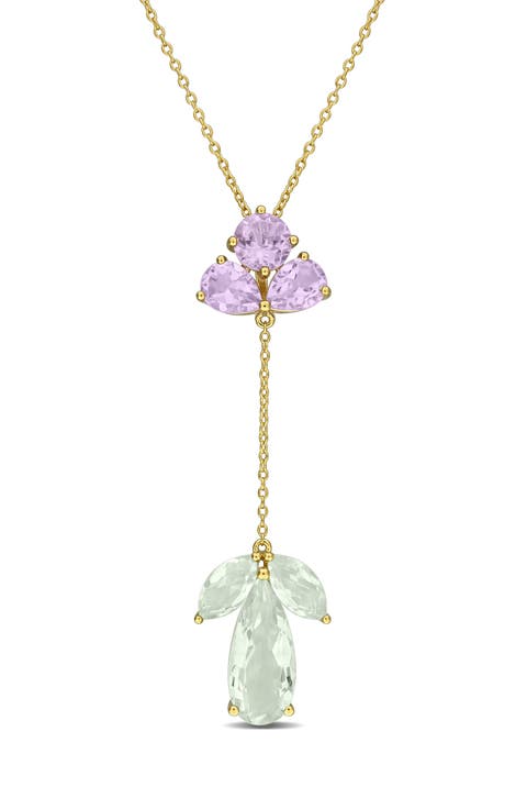 Rose de France Green Quartz & Amethyst Lariat Necklace