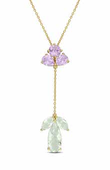 DELMAR Rose de France Green Quartz & Amethyst Lariat Necklace