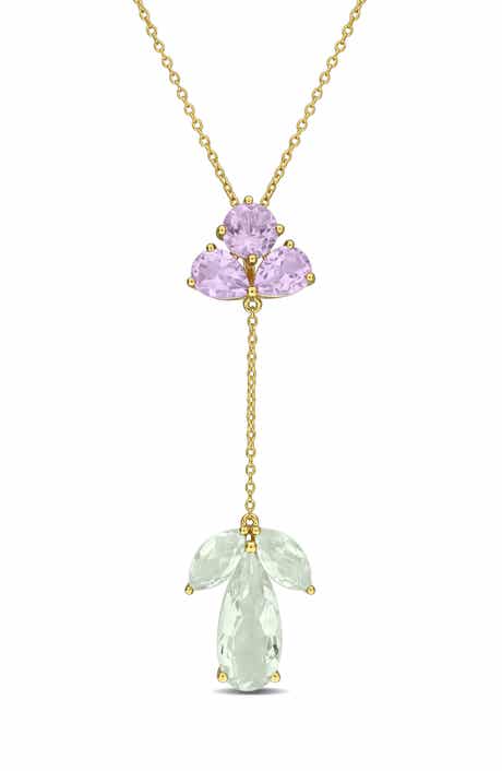 DELMAR Rose de France Green Quartz & Amethyst Lariat Necklace
