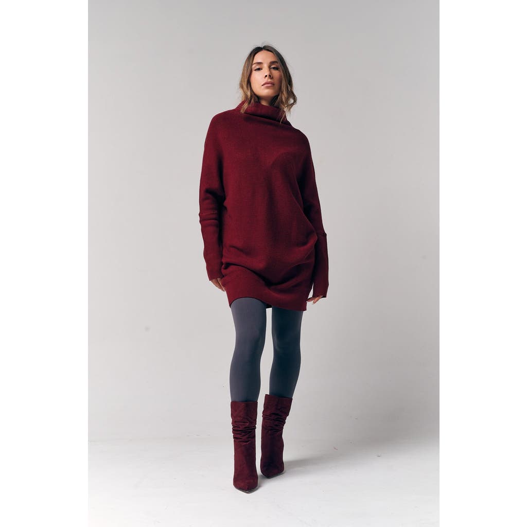 Le Fafo Slouch Neck Dolman Sweater Dress In Burgundy